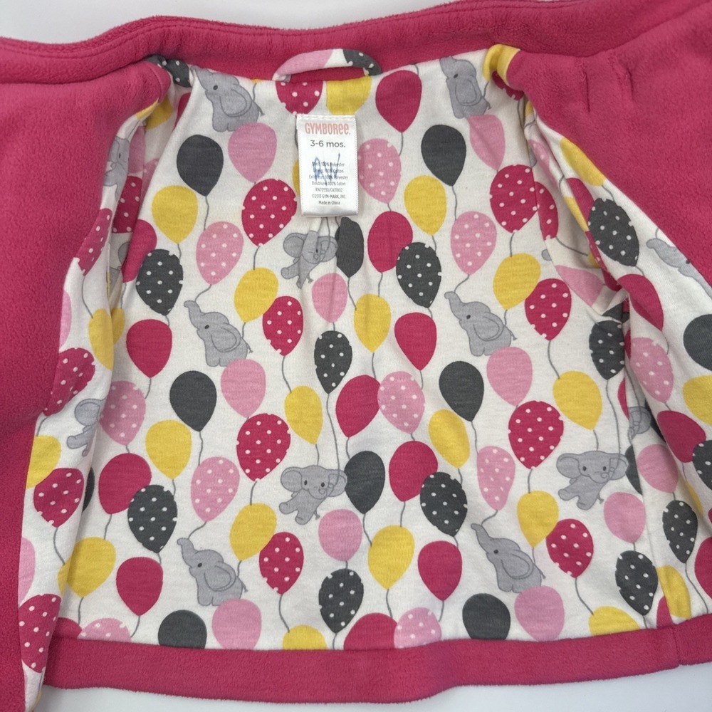 Gymboree "Happy Elephant" Baby Girl  Pink Dress Coat  3-6 Mo. Elephant Balloons - Picture 2 of 6
